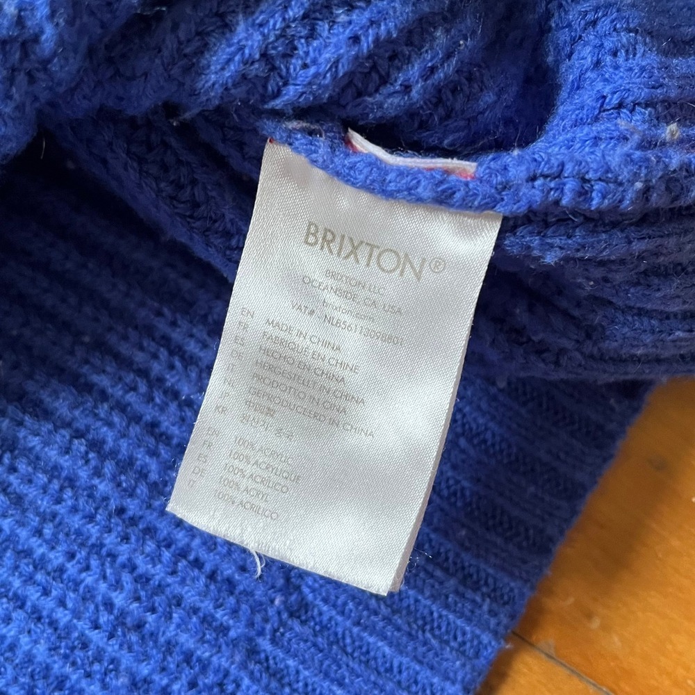 Brixton Striped Mock Neck Knit Sweater XS Red Blue Teal White Casual Boho - Picture 2 of 4